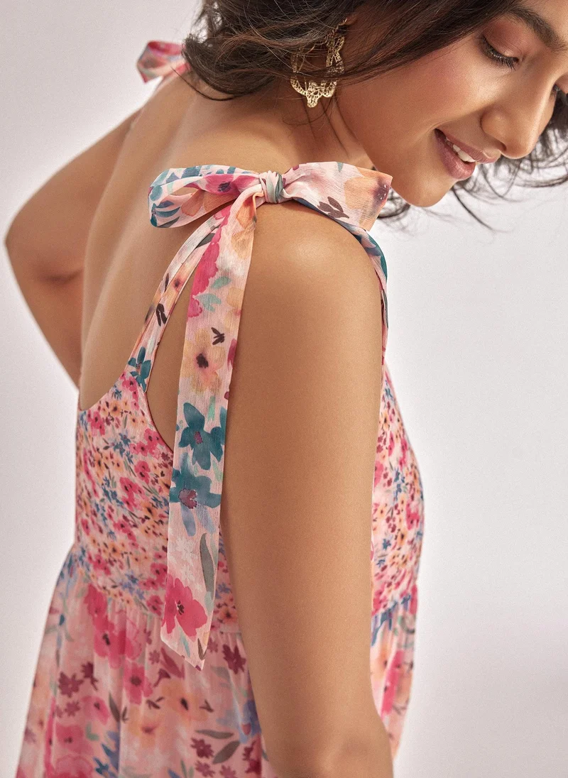 The Label Life Floral Chiffon Tiered Maxi